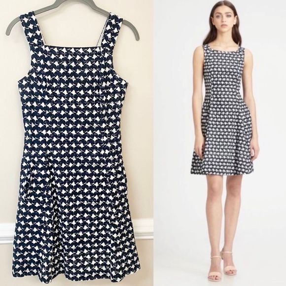 Theory Dresses & Skirts - Theory Elexis Navy and White Fit and Flare Square Neck Dress - US 2